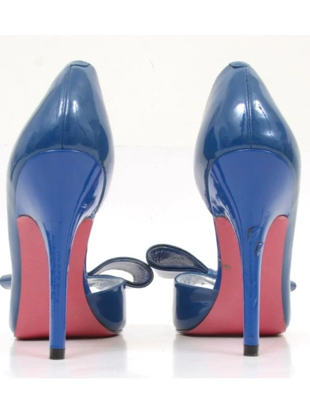 Paris Hilton Women’s 10M Blue Patent Leather Bow Open Toe Stiletto Heels PinUp